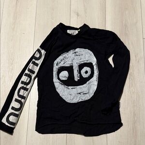 Nununu Kids Black Graphic Long-Sleeve Top with White Face Print size 8-9